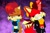 Size: 2048x1365 | Tagged: safe, artist:fartist2020, fiona fox, sally acorn, chipmunk, fox, abstract background, angry, cross popping vein, duo, female, frown, grin, hands behind back, lidded eyes, looking at them, looking offscreen, purple background, smile, smug