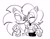 Size: 1165x901 | Tagged: safe, artist:chauvels, sally acorn, sonic the hedgehog, chipmunk, hedgehog, 2017, black and white, duo, eyes closed, female, hand on another's back, hand on hip, happy, looking at them, male, mouth open, open smile, sally x sonic, sally's ringblader outfit, shipping, simple background, smile, smiling at each other, straight, white background