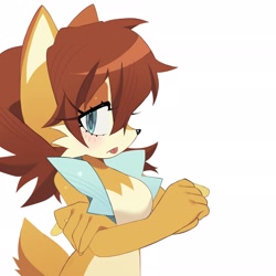 Size: 2048x2048 | Tagged: safe, artist:candleyy, sally acorn, chipmunk, 2026, arms folded, female, looking at viewer, sally's vest and boots, simple background, solo, standing, tongue out, white background
