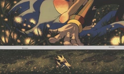 Size: 2048x1226 | Tagged: safe, artist:vinsoldier, shadow the hedgehog, sonic the hedgehog, 2025, blushing, comic, duo, flower, gay, grass, hugging, lying down, outdoors, shadow x sonic, shipping