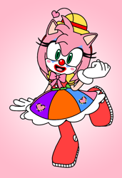 Size: 600x875 | Tagged: safe, artist:death-driver-5000, amy rose, clown, clown nose, clown outfit, hat, multi-colored skirt, patches