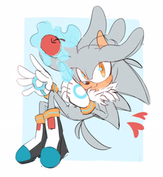 Size: 1872x2039 | Tagged: safe, artist:justashedd, silver the hedgehog, 2026, apple, blushing, cute, flat colors, food, fruit, heart, looking at viewer, male, psychokinesis, silvabetes, sketch, smile, solo