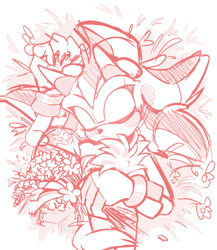 Size: 1193x1372 | Tagged: safe, artist:justashedd, shadow the hedgehog, 2026, blushing, bouquet, claws, cute, eyes closed, flower, frown, grass, lying down, male, monochrome, outdoors, shadowbetes, simple background, sketch, sleeping, solo, white background