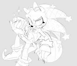 Size: 2048x1768 | Tagged: safe, artist:justashedd, sonic the hedgehog, 2026, ball, beach ball, blushing, bow, bowtie, card, claws, cute, eyelashes, grey background, holding something, jester outfit, jester sonic, looking at viewer, male, simple background, sketch, smile, solo, sonabetes