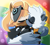 Size: 1045x945 | Tagged: safe, artist:seventeendeer, tangle the lemur, whisper the wolf, lemur, wolf, 2026, blushing, cute, duo, eyes closed, female, gay pride, kiss, lesbian, pride, pride flag, pride flag background, pride month, rainbow flag, shipping, tail hug, tangabetes, tangle x whisper, whispabetes