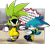 Size: 1805x1603 | Tagged: safe, artist:seventeendeer, kit the fennec, surge the tenrec, 2026, clenched teeth, duo, female, headphones, listening to music, looking at something, looking at them, male, music, smile, standing, text, treads