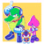 Size: 2000x2000 | Tagged: safe, artist:marimitz, charmy bee, espio the chameleon, vector the crocodile, bee, crocodile, 2026, arms folded, border, chameleon, hand on head, looking at viewer, male, outline, smile, team chaotix, trio