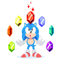 Size: 1080x1080 | Tagged: safe, artist:koazhedgehog, sonic the hedgehog, sonic cd, 2026, 35 days sonic, :o, classic sonic, looking at something, mouth open, signature, simple background, solo, sonic channel style, sparkles, standing, style emulation, time stone, white background