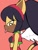 Size: 3072x4096 | Tagged: safe, artist:parukoenjoyer, honey the cat, cat, dark skin, female, flat colors, lidded eyes, looking at viewer, side view, simple background, smile, smiling at viewer, solo, tongue out
