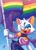 Size: 1426x1999 | Tagged: safe, artist:nikkikaji, rouge the bat, bat, 2026, confetti, featured image, flag, gay pride, gender swap, gradient background, hair over one eye, holding something, looking at viewer, male, mouth open, one fang, open smile, pride, pride flag, pride month, rainbow flag, signature, smile, smiling at viewer, solo, standing, watermark