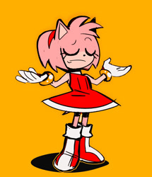 Size: 926x1075 | Tagged: safe, artist:amydaily, amy rose, 2026, eyes closed, frown, shrugging, simple background, solo, standing, yellow background