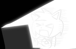 Size: 932x603 | Tagged: safe, artist:amydaily, amy rose, 2026, amybetes, computer, cute, eyes closed, mouth open, reaction image, solo