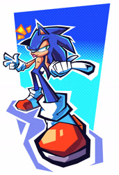 Size: 1280x1873 | Tagged: safe, artist:thatonesgguy, sonic the hedgehog, 2026, looking at viewer, outline, pointing, smile, solo, standing, tongue out, v sign