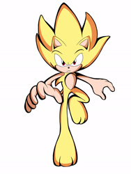 Size: 1920x2560 | Tagged: safe, artist:julioal71550290, sonic the hedgehog, super sonic, 2025, barefoot, frown, gloves off, looking at viewer, simple background, solo, super form, white background