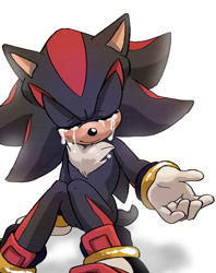 Size: 1024x1292 | Tagged: safe, artist:genjoany, shadow the hedgehog, 2017, crying, eyes closed, hand on ground, hand out, reaching out, simple background, sitting, smile, solo, tears, tears of happiness, white background