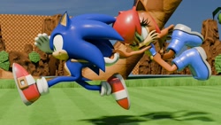 Size: 1920x1080 | Tagged: safe, artist:apoc-hedgie, artist:avidsonicfan, artist:hyperchaotix, artist:turbothunderbolt, sally acorn, sonic the hedgehog, chipmunk, hedgehog, green hill zone, 2026, 3d, blender, daytime, duo, female, holding hands, male, running, sally x sonic, sally's vest and boots, shipping, straight