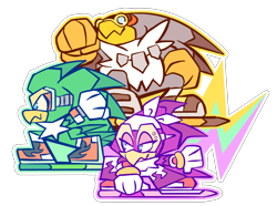 Size: 2048x1522 | Tagged: safe, artist:fizzy-dizz, jet the hawk, storm the albatross, wave the swallow, bird, 2026, anniversary, babylon rogues, cute, extreme gear, flat colors, goggles, jetabetes, looking offscreen, outline, simple background, smile, sonic riders, stormabetes, transparent background, trio, wavabetes