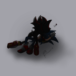Size: 1000x1000 | Tagged: safe, artist:rhyseesearts, shadow the hedgehog, sonic the hedgehog, 2026, chu, dark, duo, gay, grey background, heart, kiss, lying down, sfx, shadow x sonic, shipping, signature, simple background