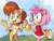 Size: 2048x1536 | Tagged: safe, artist:silvers_rings, amy rose, sally acorn, chipmunk, hedgehog, hybrid, squirrel, 2025, cloud, daytime, dress, duo, female, friendship, grass, happy, looking at viewer, open smile, smile, smiling at each other