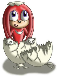 Size: 351x466 | Tagged: safe, artist:manicsfan, knuckles the echidna, echidna, baby, egg, hatching, male, simple background, solo, white background