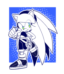 Size: 2480x2840 | Tagged: safe, artist:k3llywolfarts, sonic the hedgehog, oc, oc:kelly the hedgehog, hedgehog, 2026, clothes, crop top, eye clipping through hair, eyelashes, gender swap, headband, looking at viewer, midriff, monochrome, ring, shorts, smile, solo, spot color, standing, standing on one leg