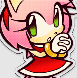 Size: 877x893 | Tagged: safe, artist:amydaily, amy rose, hedgehog, 2026, amybetes, cute, faux sticker, female, hands together, mouth open, no pupils, outline, simple background, solo, white background