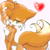 Size: 300x300 | Tagged: safe, artist:vel-chan, miles "tails" prower, fox, 2005, breasts, eye clipping through hair, eyelashes, featureless breasts, female, gender swap, heart, looking at viewer, simple background, solo, standing, white background
