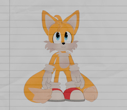Size: 846x736 | Tagged: safe, artist:lanzo000, miles "tails" prower, fox, lined paper, looking offscreen, looking up, male, smile, solo, traditional media