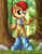 Size: 1500x1903 | Tagged: safe, artist:zeiram0034, sally acorn, bird, chipmunk, 2020, black sclera, daytime, duo, female, forest, literal animal, looking at them, nature, open mouth, roboticized, sally's vest and boots, tree