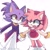 Size: 1280x1280 | Tagged: safe, artist:renstuff, amy rose, blaze the cat, cat, hedgehog, duo, female, holding hands, mouth open, open smile, simple background, smile, watermark, white background