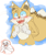 Size: 1000x1200 | Tagged: safe, artist:islingrkausta, miles "tails" prower, fox, 2017, abstract background, blushing, fangs, flat colors, fur markings, happy, looking offscreen, mouth open, open smile, reference inset, shrunken pupils, smile