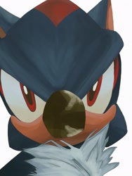 Size: 1536x2048 | Tagged: safe, artist:nicrotinewild, shadow the hedgehog, close-up, lineless, looking at viewer, simple background, solo, white background