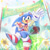 Size: 2000x2000 | Tagged: safe, artist:mintiiorweeos, sonic the hedgehog, hedgehog, 2026, anniversary, banner, birthday, bow, cape, chili dog, confetti, crown, cute, daytime, english text, flower, food, from below, grass, holding something, male, master emerald, mouth open, obtrusive watermark, outdoors, ribbon, shine, sitting, solo, sonabetes, sunflower, text, watermark, waving