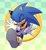 Size: 953x1030 | Tagged: safe, artist:scourgefrontier, sonic the hedgehog, hedgehog, 2026, backwards v sign, checkered background, looking at viewer, male, outline, posing, ring, smile, smiling at viewer, solo, treads, v sign, white outline, wink, winking at viewer