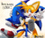 Size: 2048x1774 | Tagged: safe, artist:reezypuffz, miles "tails" prower, sonic the hedgehog, fox, hedgehog, 2026, anniversary, birthday, duo, english text, exclamation mark, eyes closed, happy, looking at them, male, mouth open, riding on shoulders, signature, simple background, smile, text, treads, v sign, white background