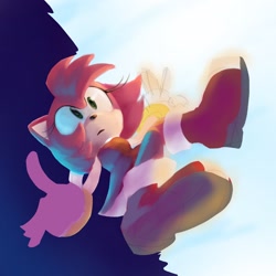 Size: 1600x1600 | Tagged: safe, artist:emiliatupatrona, amy rose, hedgehog, 2026, arms out, falling, female, from above, lineless, looking offscreen, looking up, mouth open, solo, treads