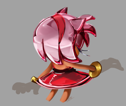 Size: 2116x1794 | Tagged: safe, artist:lemonade-pop, amy rose, hedgehog, 2026, eyes closed, female, from behind, glass, grey background, lineless, simple background, solo, standing