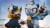 Size: 2048x1152 | Tagged: safe, artist:beastieprojects, artist:gameguybenn, tangle the lemur, whisper the wolf, lemur, wolf, 2026, 3d, aurora borealis, clenched fist, clouds, daytime, duo, eyes closed, fangs, female, grin, looking ahead, looking offscreen, outdoors, pointing, smile, standing