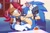 Size: 1920x1270 | Tagged: safe, artist:tvict101, sally acorn, sonic the hedgehog, oc, oc:dash acorn, oc:riri acorn, oc:willow acorn, chipmunk, hedgehog, 2022, adult, bookshelf, child, cute, family, fankid, father and child, father and daughter, father and son, female, group, happy, indoors, looking at each other, male, mother and child, mother and daughter, mother and son, older, one eye closed, parents and child, sally x sonic, sally's ringblader outfit, scar, shipping, sitting, sofa, straight, table, toddler, wholesome