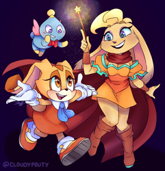 Size: 1900x1975 | Tagged: safe, artist:cloudypouty, cheese (chao), cream the rabbit, bianca (spyro)