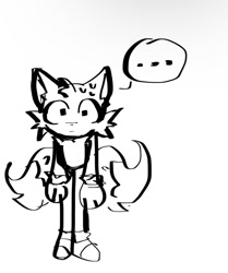 Size: 1024x1226 | Tagged: safe, artist:callme-aprilroseisha04, miles "tails" prower, ..., 2023, black and white, cute, frown, line art, looking at viewer, male, monochrome, reaction image, simple background, sketch, solo, sweatdrop, tailabetes, white background