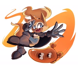 Size: 1620x1464 | Tagged: safe, artist:lebluenooki, whisper the wolf, wisp, wolf, 2026, ambiguous gender, duo, fangs, female, happy, holding something, looking offscreen, mouth open, open smile, orange wisp, reaching out, simple background, smile, trail, white background