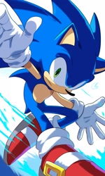 Size: 1229x2048 | Tagged: safe, artist:gyunsan1226, sonic the hedgehog, 2026, arms out, frown, looking at viewer, male, simple background, solo, white background