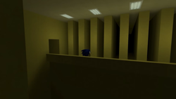 Size: 1920x1080 | Tagged: safe, artist:greatwhite studios, sonic the hedgehog, 3d, crossover, hallway, looking offscreen, screencap, solo, the backrooms