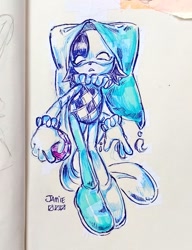 Size: 787x1024 | Tagged: safe, artist:threedots000, 2026, agender, agender soleil, chaos emerald, holding something, lunar the suger glider, monochrome, signature, simple background, soleil the sugar glider, solo, solo agender, standing, sugar glider, traditional media, white background