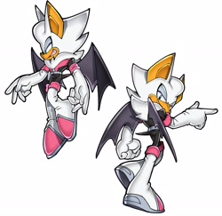 Size: 2048x1989 | Tagged: safe, artist:mariaartes51, rouge the bat, bat, 2026, duality, gender swap, heart nose, lidded eyes, male, one fang, pointing, redraw, simple background, smile, solo, style emulation, uekawa style, white background