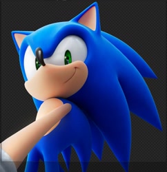 Size: 903x932 | Tagged: safe, artist:tisjustcharlie, sonic the hedgehog, hedgehog, 2026, 3d, checkered background, looking at viewer, male, smile, solo