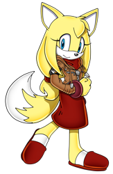 Size: 1024x1566 | Tagged: safe, artist:paulicat-24, zooey the fox, fox, 2017, armband, female, jacket, looking at viewer, simple background, smile, solo, sonic boom (tv), standing, standing on one leg, style emulation, tails logo, transparent background, uekawa style, zip