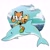 Size: 2048x2048 | Tagged: safe, artist:butterrrmoth, marine the raccoon, dolphin, 2026, ambiguous gender, blushing, clouds, duo, female, literal animal, looking at viewer, mouth open, ocean, open smile, riding, riding on back, signature, smile, smiling at viewer, water, waving, waving at viewer
