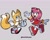 Size: 2048x1658 | Tagged: safe, artist:ghostlykuma, amy rose, miles "tails" prower, fox, hedgehog, 2025, cute, duo, female, grey background, looking at viewer, male, mouth open, open smile, pointing, simple background, smile, standing, standing on one leg, treads, walking, waving